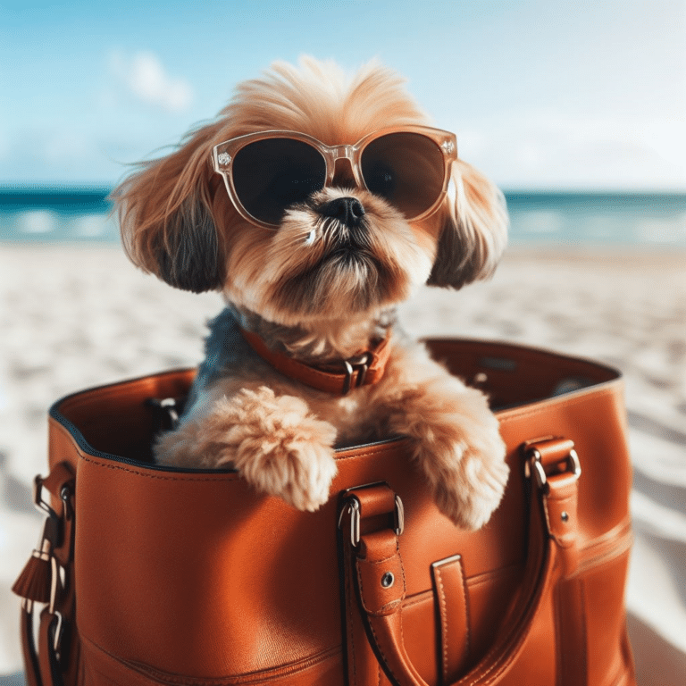 small dog in handbag